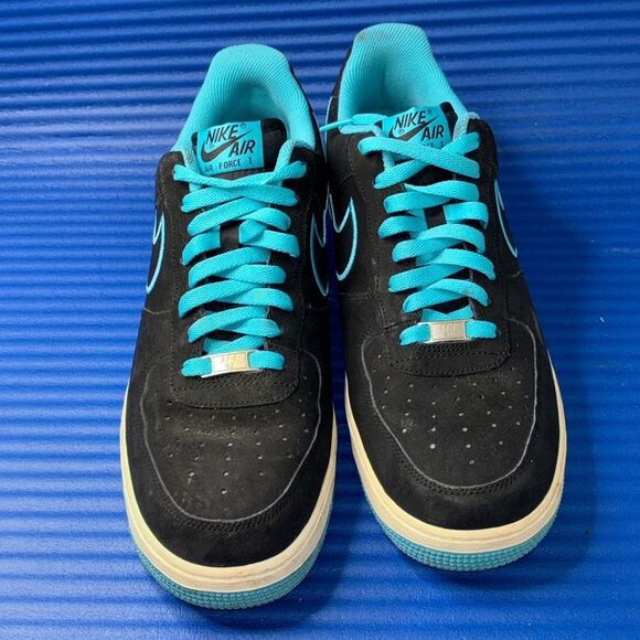Size 11- Men’s Nike Air Force 1 Low Black Turquoise Casual Sneakers 488298-011 - Picture 4 of 8